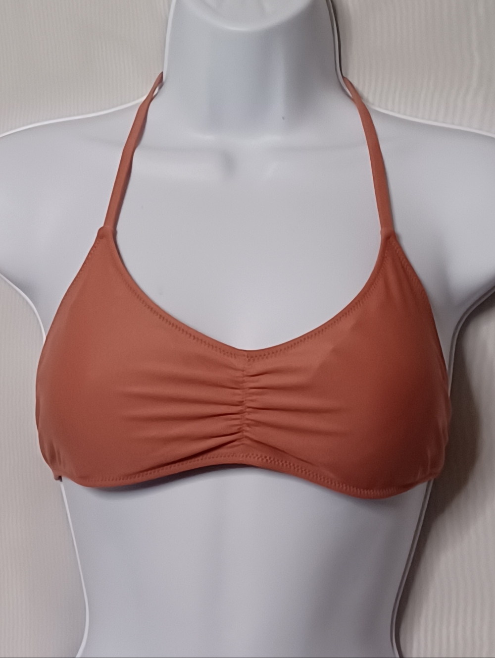 Aerie Ruched Halter Bikini Swim Top in Rust. Size M